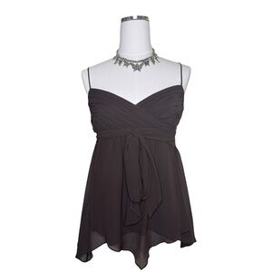 Y2K BCBGmaxazria Silk Babydoll Asymmetrical Brown V Neckline Cami Soze Medium